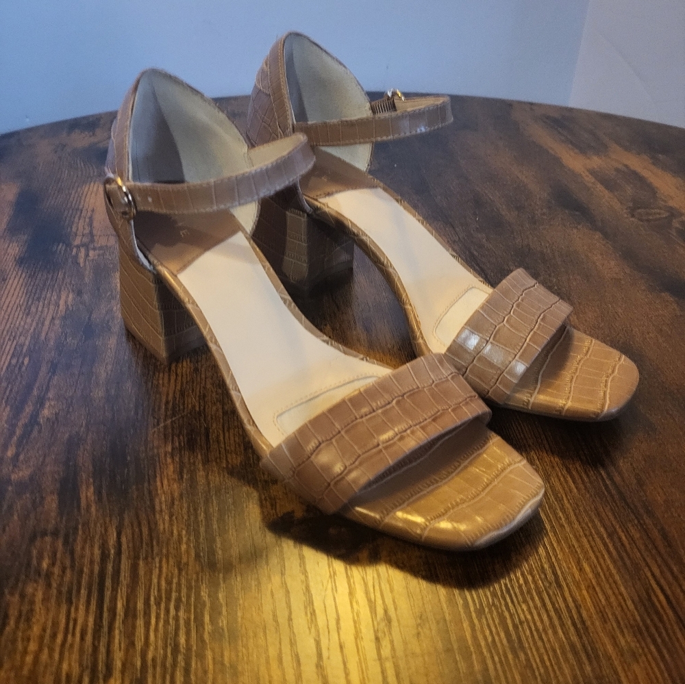 Alex Marie Tan Open Toe Block Heel Sandals 7.5M